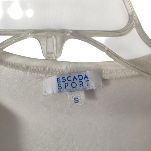 Escada Sport White Stretch Paradise Sequin Letter Palm Tree T-Shirt size small - Picture 2 of 5